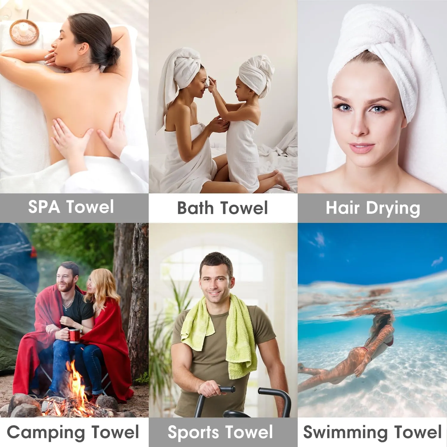 JML Microfiber Bath Towel Sets (6 Pack, 27" x 55") -Extra Absorbent, Fast Drying, Multipurpose for Swimming, Fitness, Sports, Yoga, Grey 6 Count