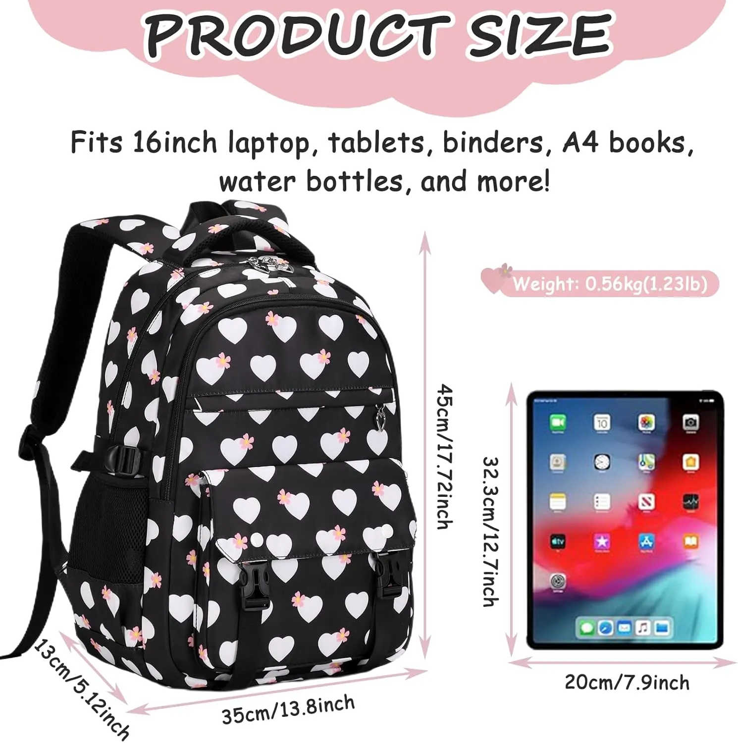Joyfulife Kids Backpack for Girls Elementary Primary Middle School Bag Teens Childs Bookbag Back to School Bag with Lunch Box Set