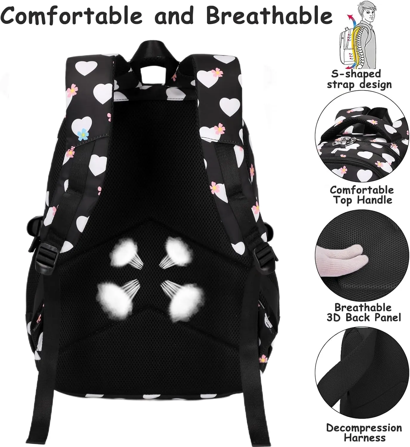 Joyfulife Kids Backpack for Girls Elementary Primary Middle School Bag Teens Childs Bookbag Back to School Bag with Lunch Box Set
