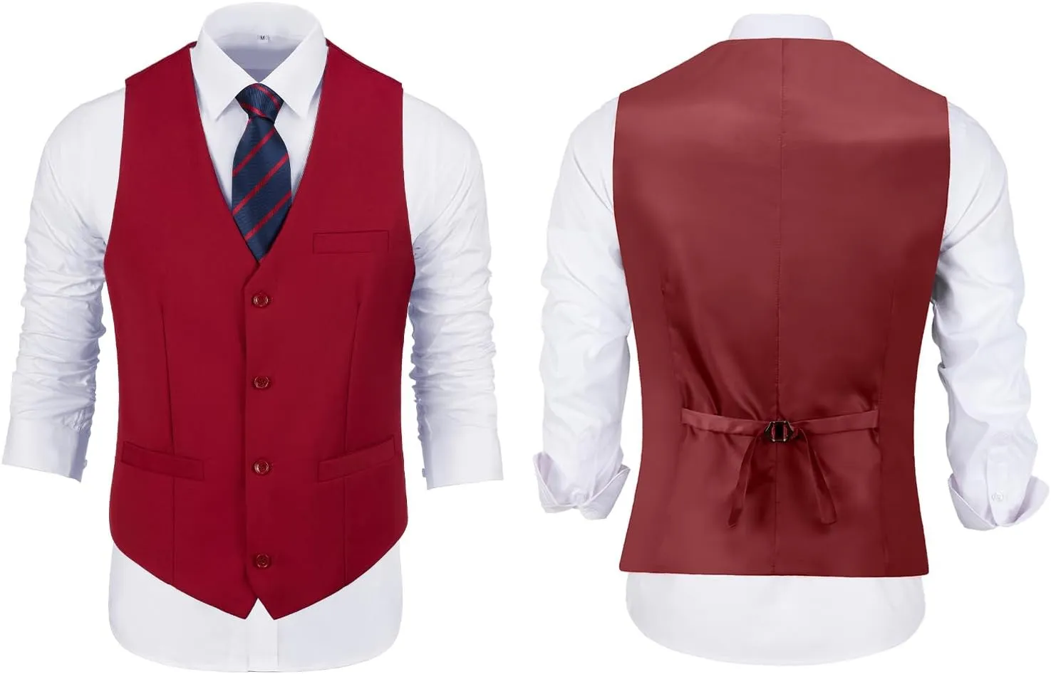 JPF Men's 2 Piece Slim Fit Suit Set, Solid Vest and Pants Suit for Men with Tie