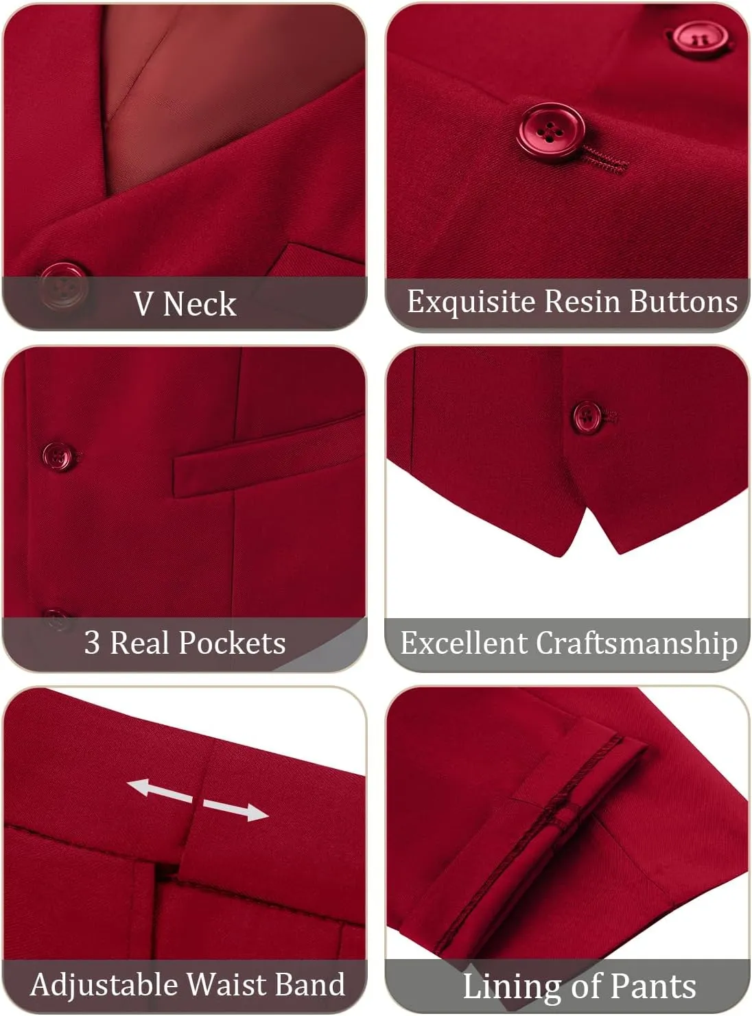 JPF Men's 2 Piece Slim Fit Suit Set, Solid Vest and Pants Suit for Men with Tie