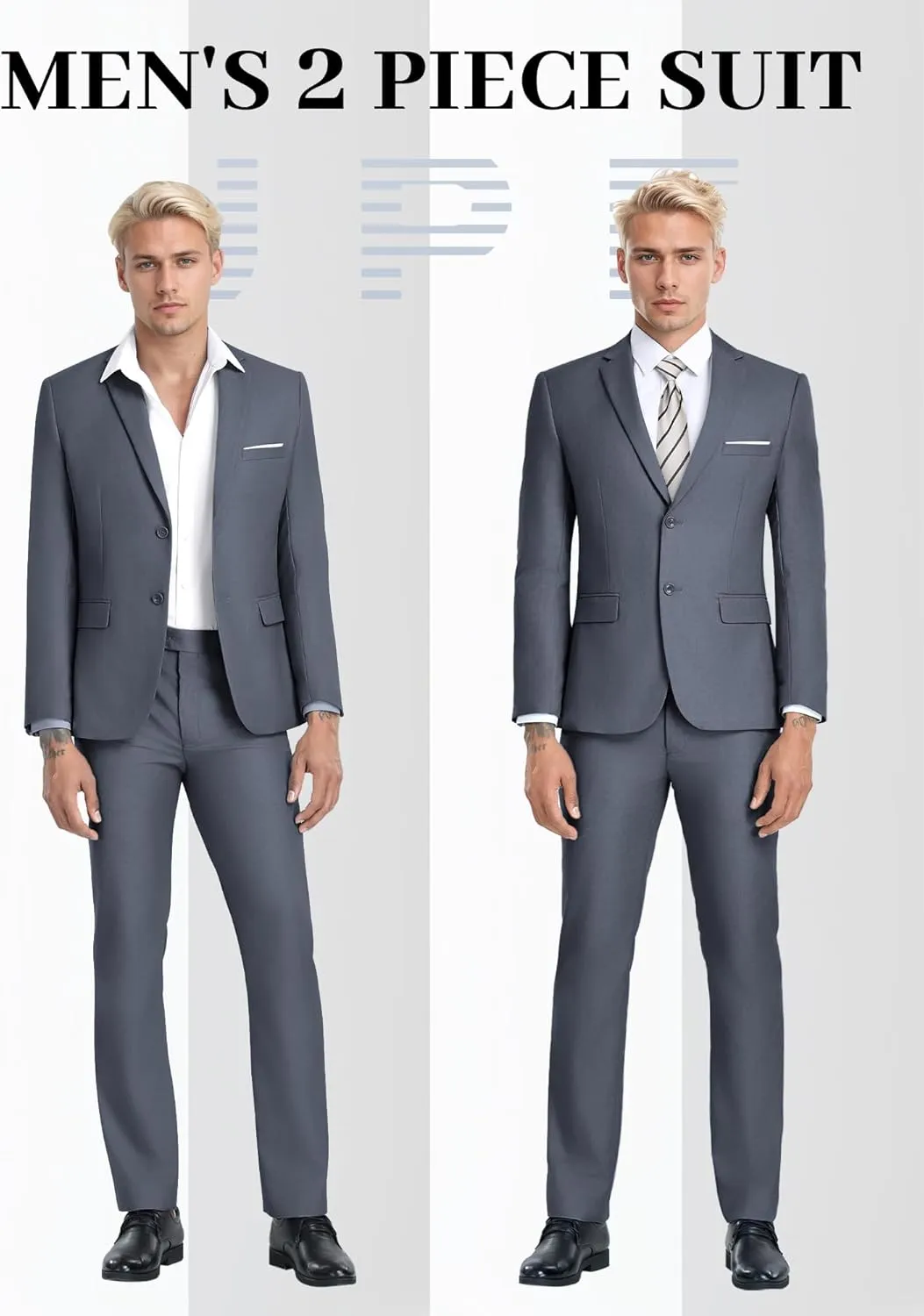 JPF Men's 2 Piece Slim Fit Suit Set, Two Button Solid Jacket Pants with Tie Suits for Men