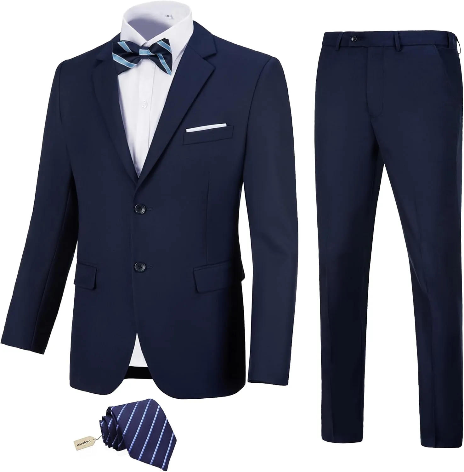 JPF Men's 2 Piece Slim Fit Suit Set, Two Button Solid Jacket Pants with Tie Suits for Men