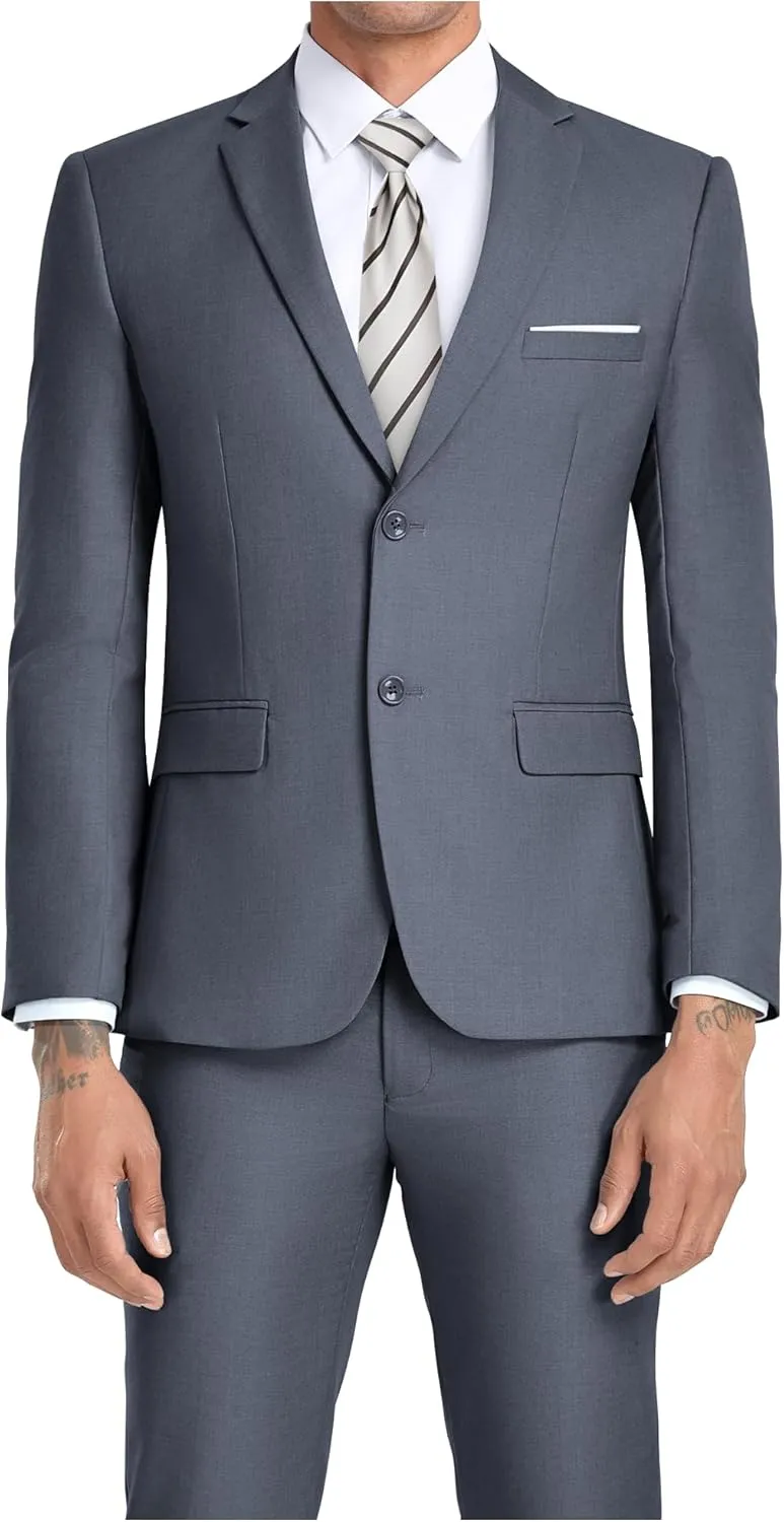 JPF Men's 2 Piece Slim Fit Suit Set, Two Button Solid Jacket Pants with Tie Suits for Men