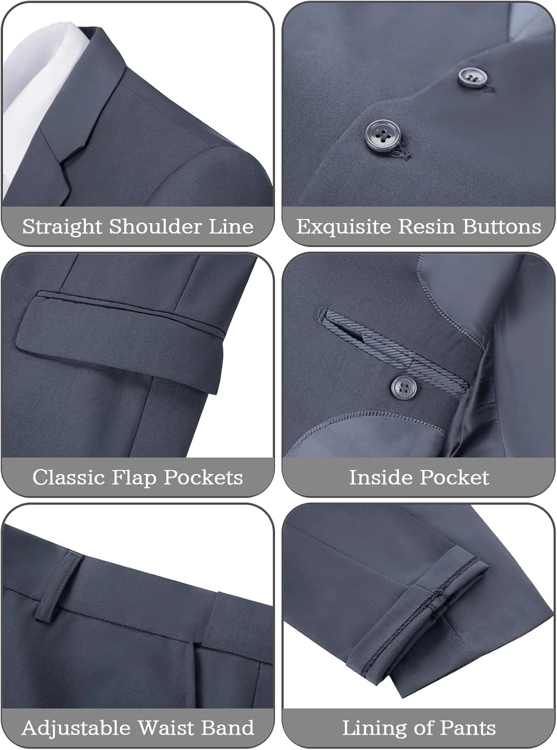 JPF Men's 2 Piece Slim Fit Suit Set, Two Button Solid Jacket Pants with Tie Suits for Men