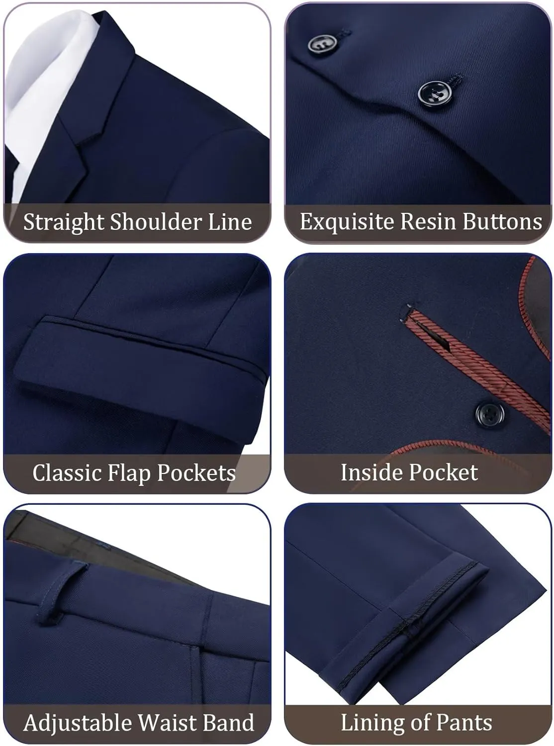 JPF Men's 2 Piece Slim Fit Suit Set, Two Button Solid Jacket Pants with Tie Suits for Men