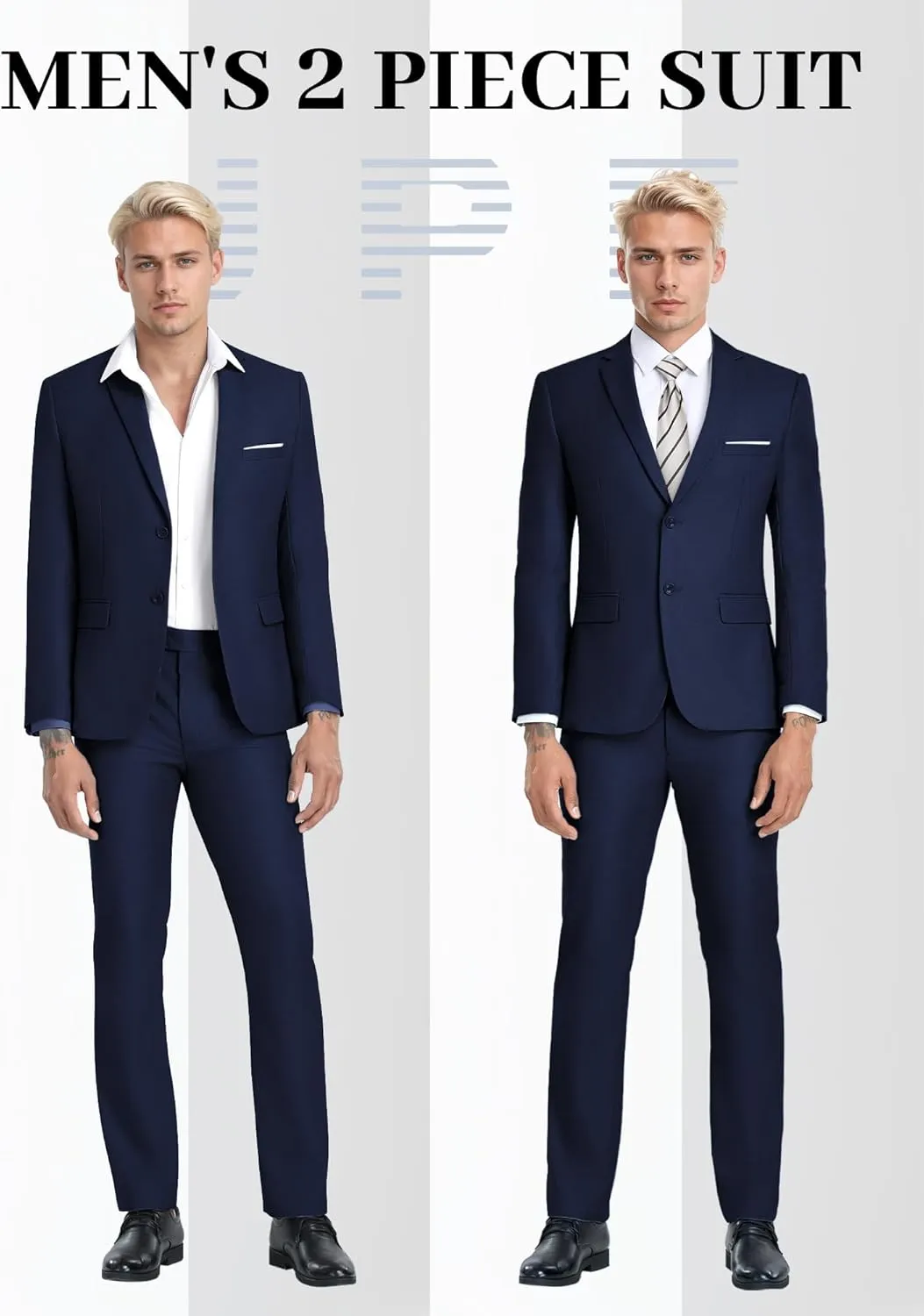 JPF Men's 2 Piece Slim Fit Suit Set, Two Button Solid Jacket Pants with Tie Suits for Men