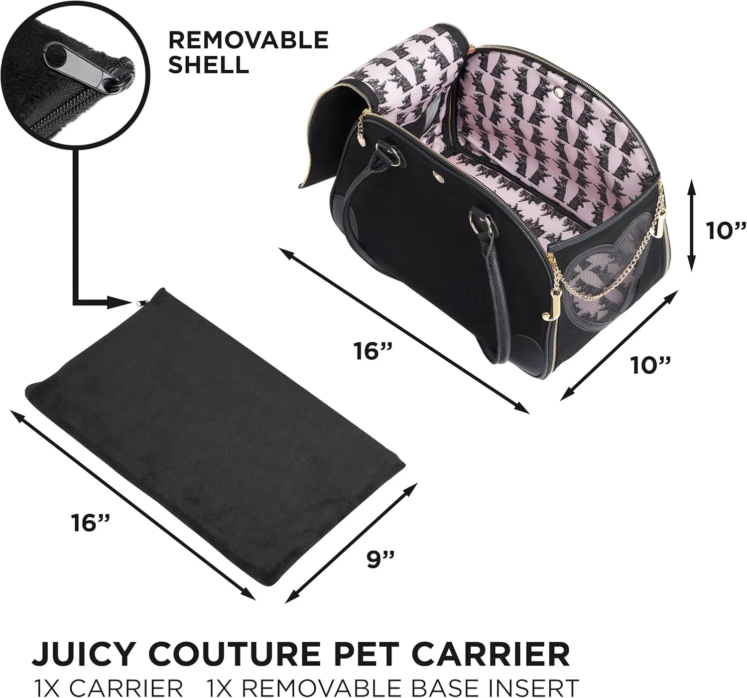 Juicy Couture Give Me Treats Pet Carrier - Stylish Black Travel Bag for Small Dogs and Cats