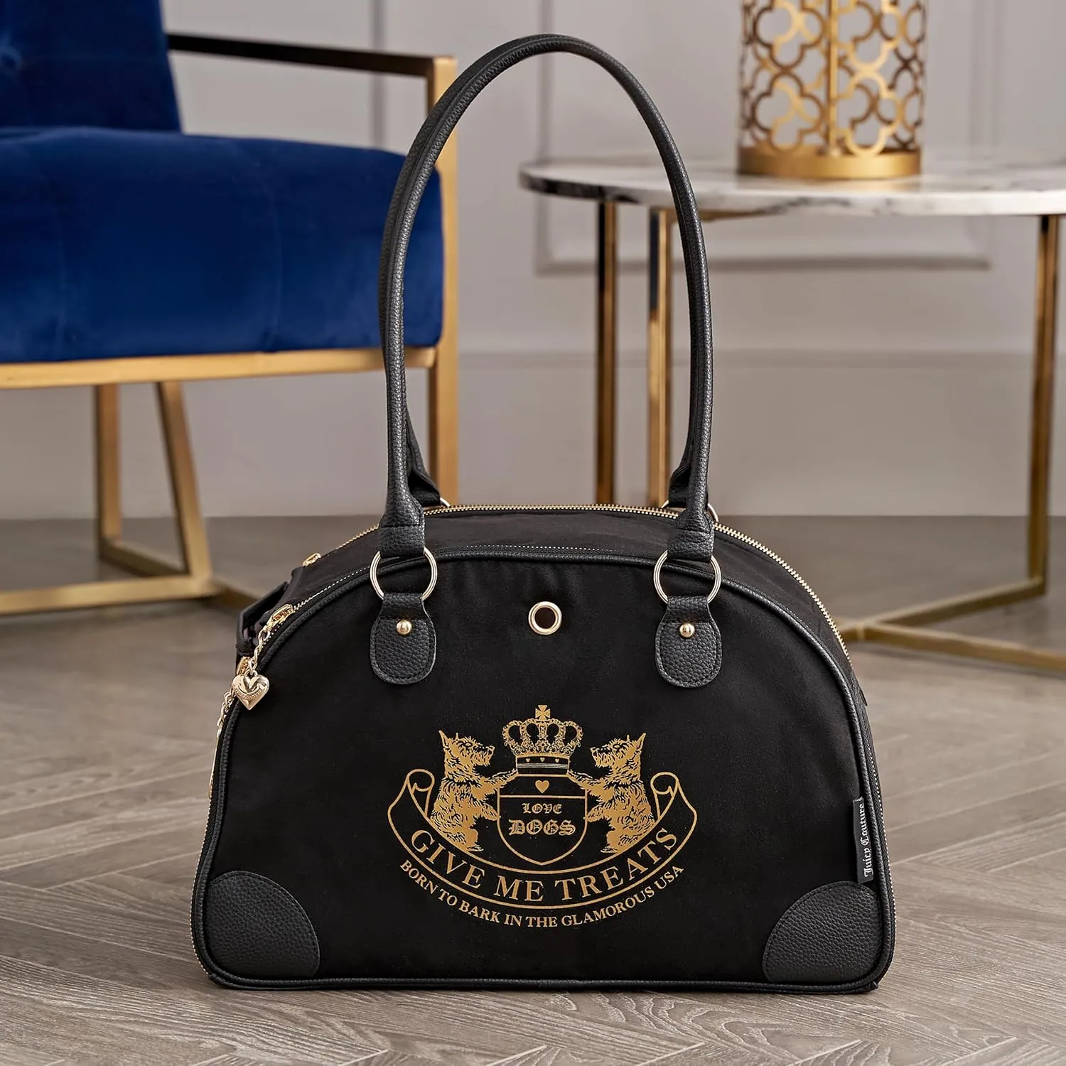Juicy Couture Give Me Treats Pet Carrier - Stylish Black Travel Bag for Small Dogs and Cats
