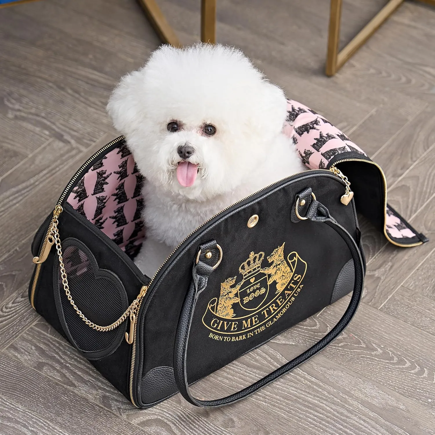 Juicy Couture Give Me Treats Pet Carrier - Stylish Black Travel Bag for Small Dogs and Cats