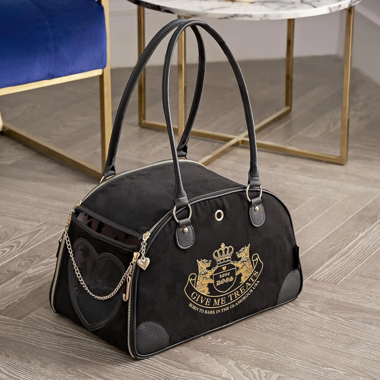 Juicy Couture Give Me Treats Pet Carrier - Stylish Black Travel Bag for Small Dogs and Cats