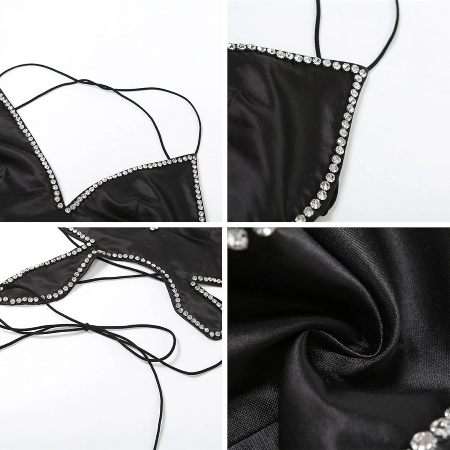 JUMISEE Women Sparkly Rhinestone Butterfly Crop Top Sexy Satin V Neck Bakless Lace Up Cami Tank Top for Rave Festival