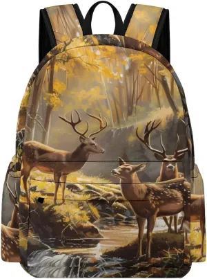 Jungle Hunting Deer Autumn Stream Travel Hiking Laptop Backpack for Men Women Camping Gym Backpacks Casual Bag