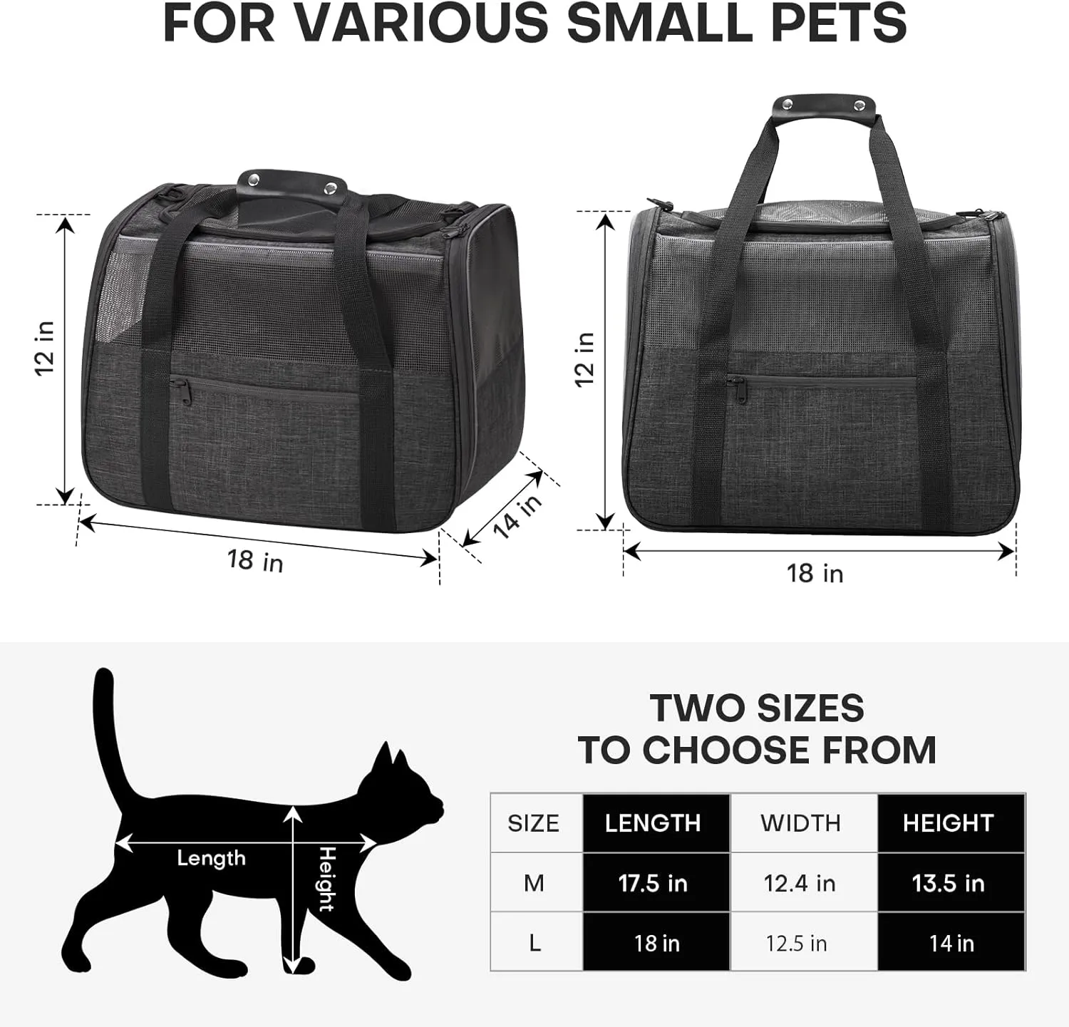 JUNGYOUN Premium ​Cat Carrier - ​Pet Carrier for Cat & Small Dogs up to 15lbs - ​Airline Approved Travel Dog Carrier with Anti-Escape Zippers, Collapsible Travel Bowl & Padded Strap,Dark Grey