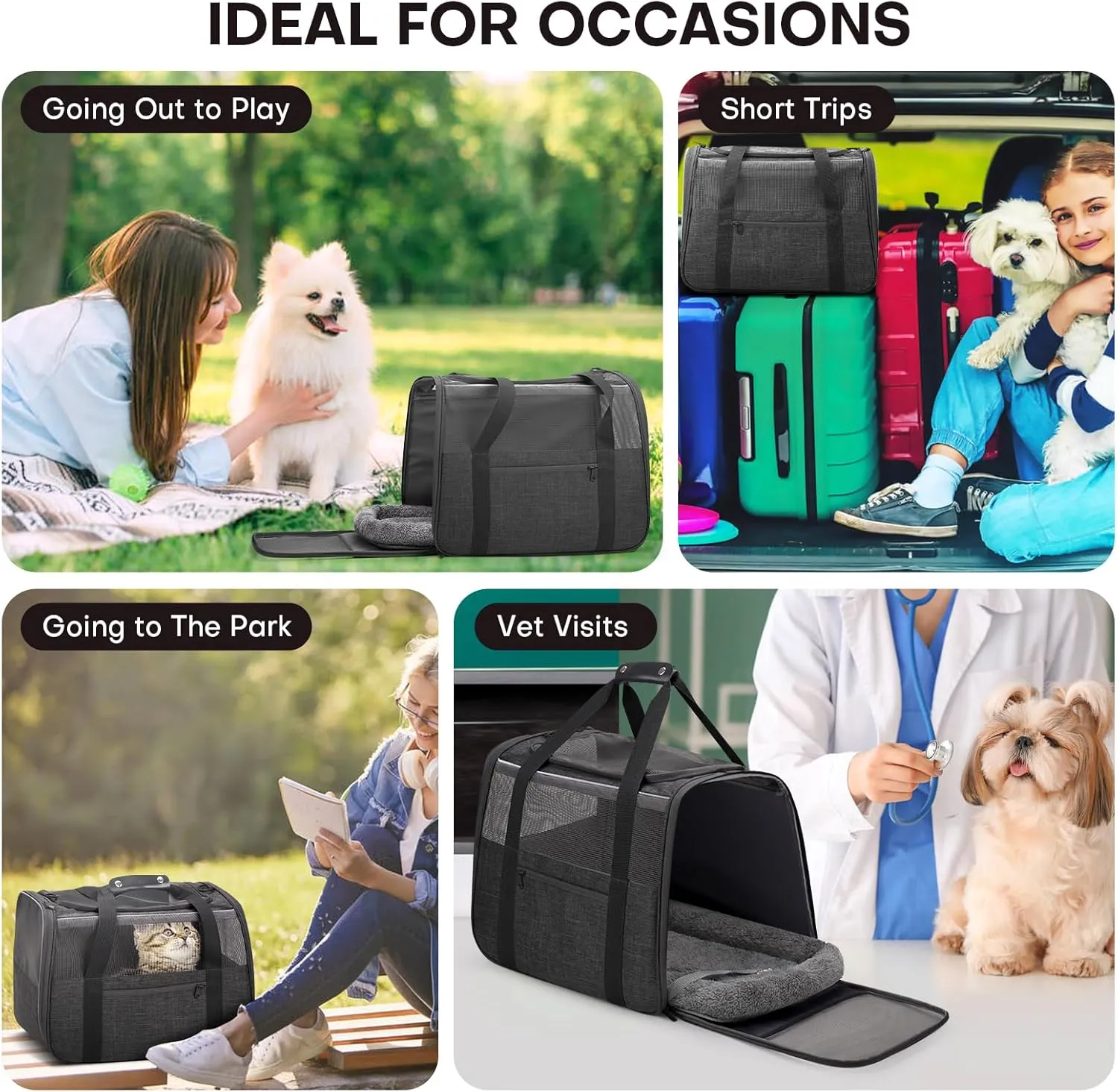 JUNGYOUN Premium ​Cat Carrier - ​Pet Carrier for Cat & Small Dogs up to 15lbs - ​Airline Approved Travel Dog Carrier with Anti-Escape Zippers, Collapsible Travel Bowl & Padded Strap,Dark Grey