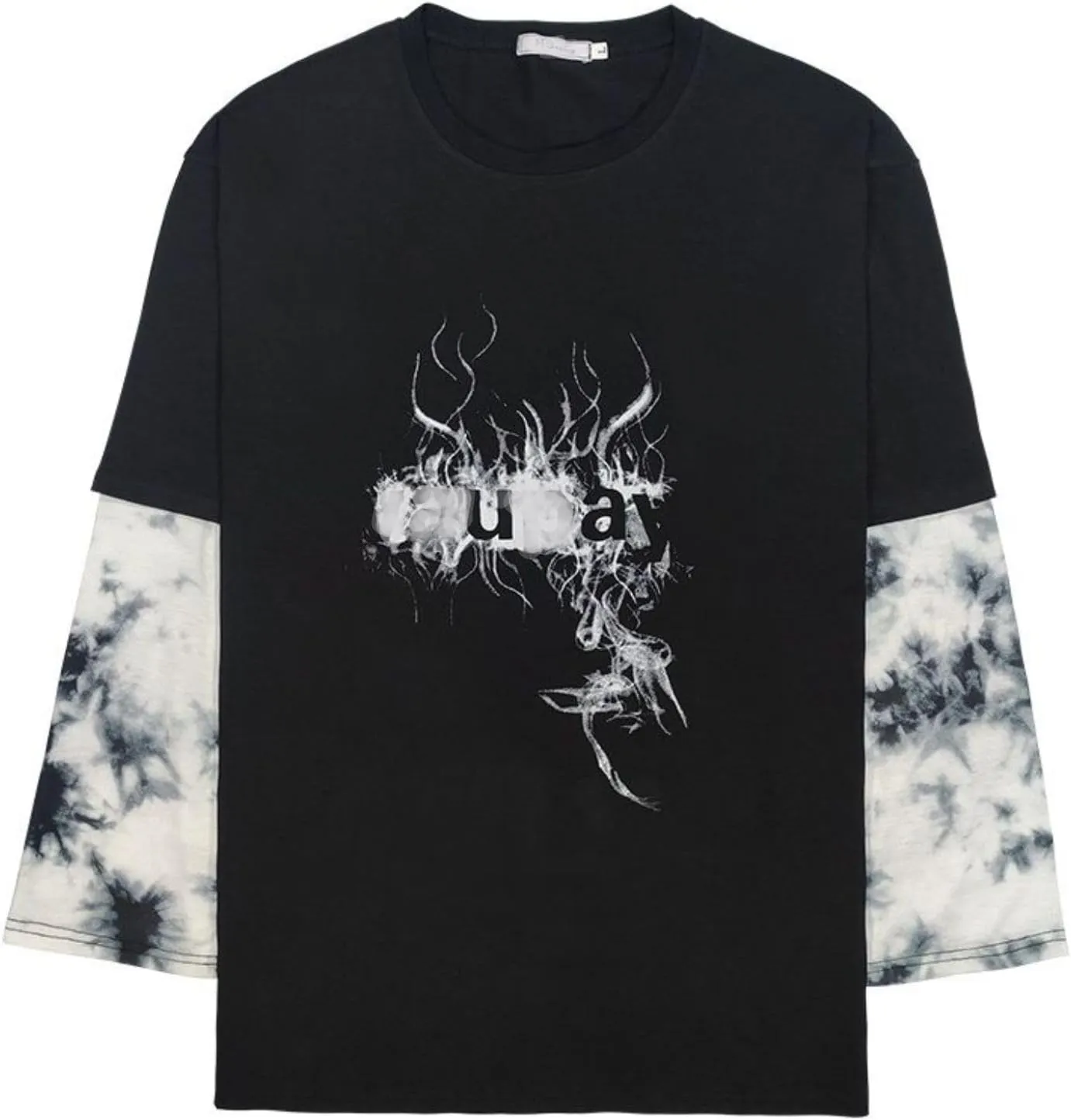 jupkem Men's Goth Baggy Shirt Y2k Graphic Long Sleeve Tees Women Punk Fake Two-Piece Pullover Tops Oversized Fall Clothes