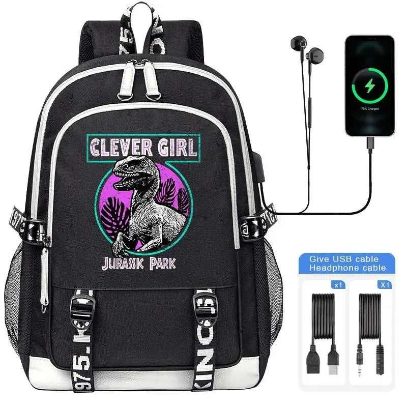 Jurassic World Indominus Rex Hybrid Predator Boy Girl Backpack Kids USB Book Bag Men large capacity Traveling Backpack