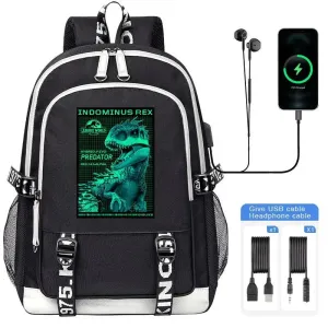 Jurassic World Indominus Rex Hybrid Predator Boy Girl Backpack Kids USB Book Bag Men large capacity Traveling Backpack