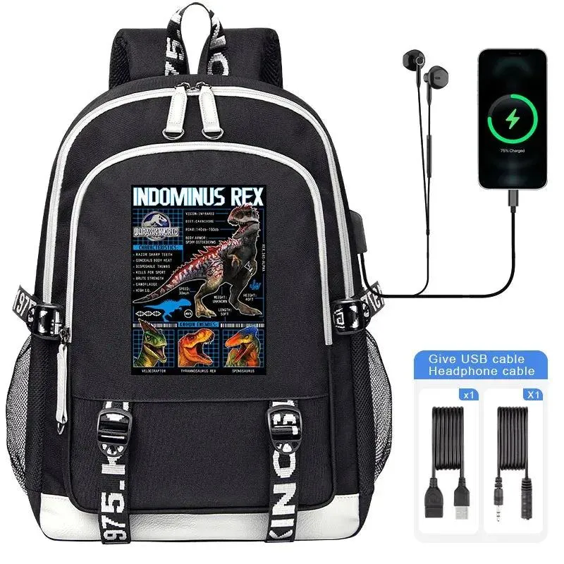 Jurassic World Indominus Rex Hybrid Predator Boy Girl Backpack Kids USB Book Bag Men large capacity Traveling Backpack