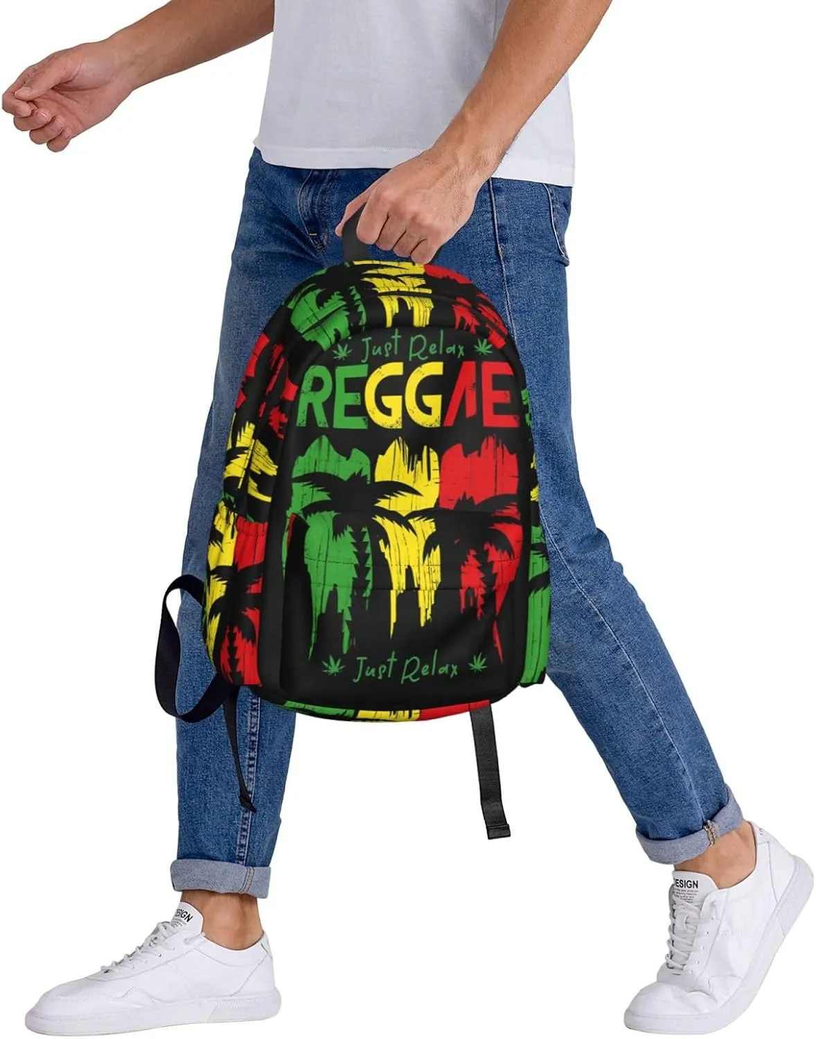 Just Relax Reggae Music Casual Backpacks Large Travel Backpack Laptop Rucksack Sports Daypack Adjustable Strap Bag for Camping Hiking