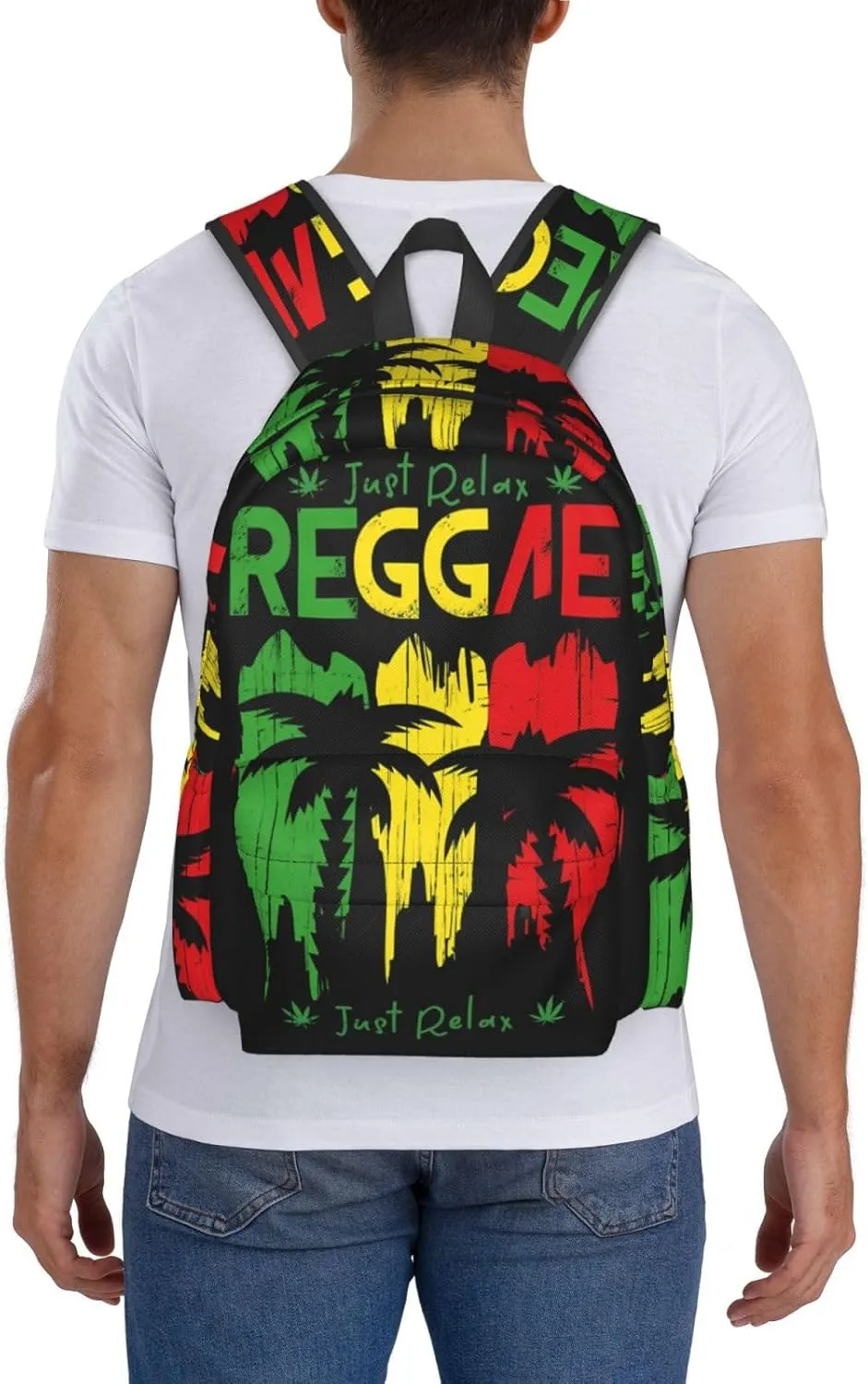 Just Relax Reggae Music Casual Backpacks Large Travel Backpack Laptop Rucksack Sports Daypack Adjustable Strap Bag for Camping Hiking