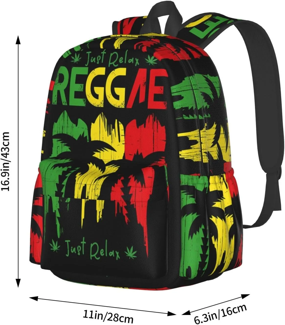 Just Relax Reggae Music Casual Backpacks Large Travel Backpack Laptop Rucksack Sports Daypack Adjustable Strap Bag for Camping Hiking