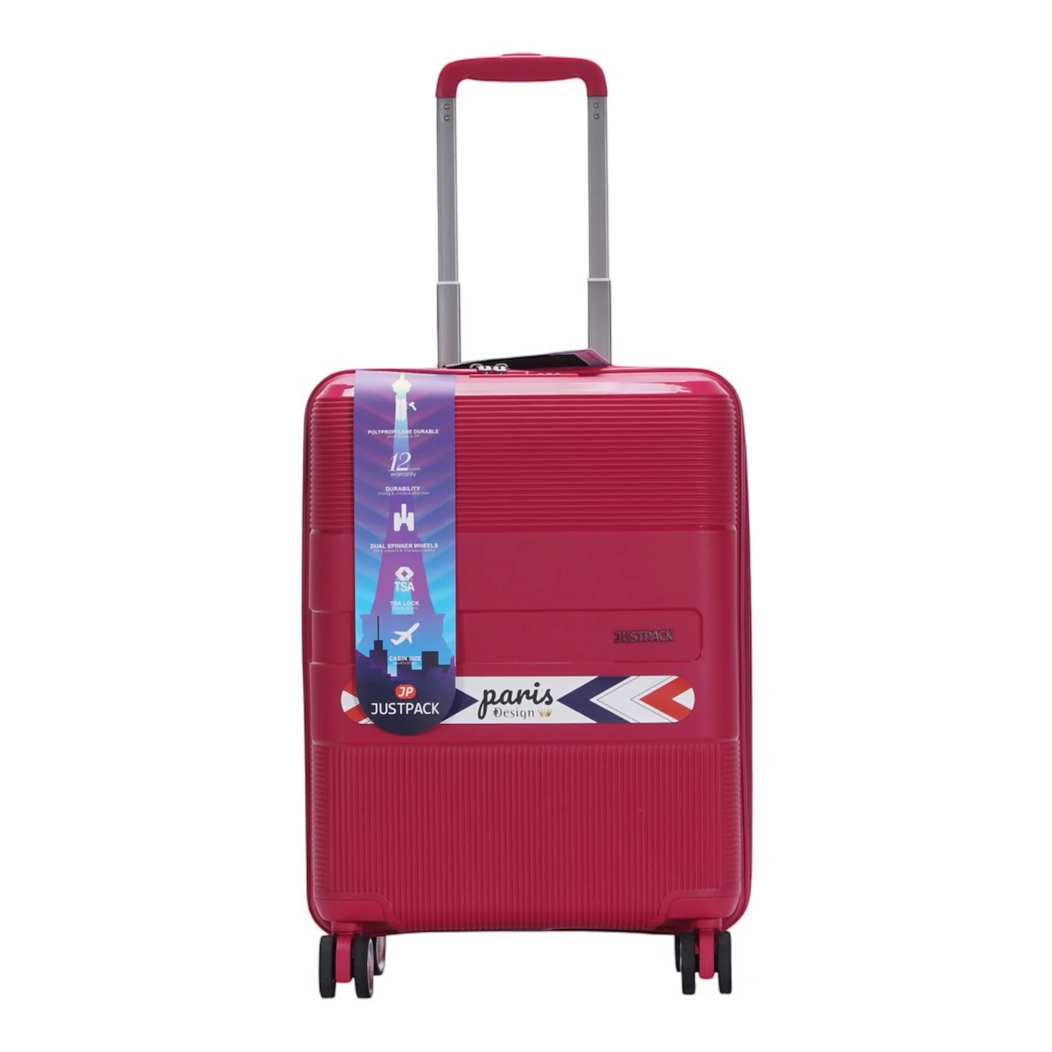 Justpack Pl106-  PP unbreakable 8 wheels Cabin Luggage - Pink