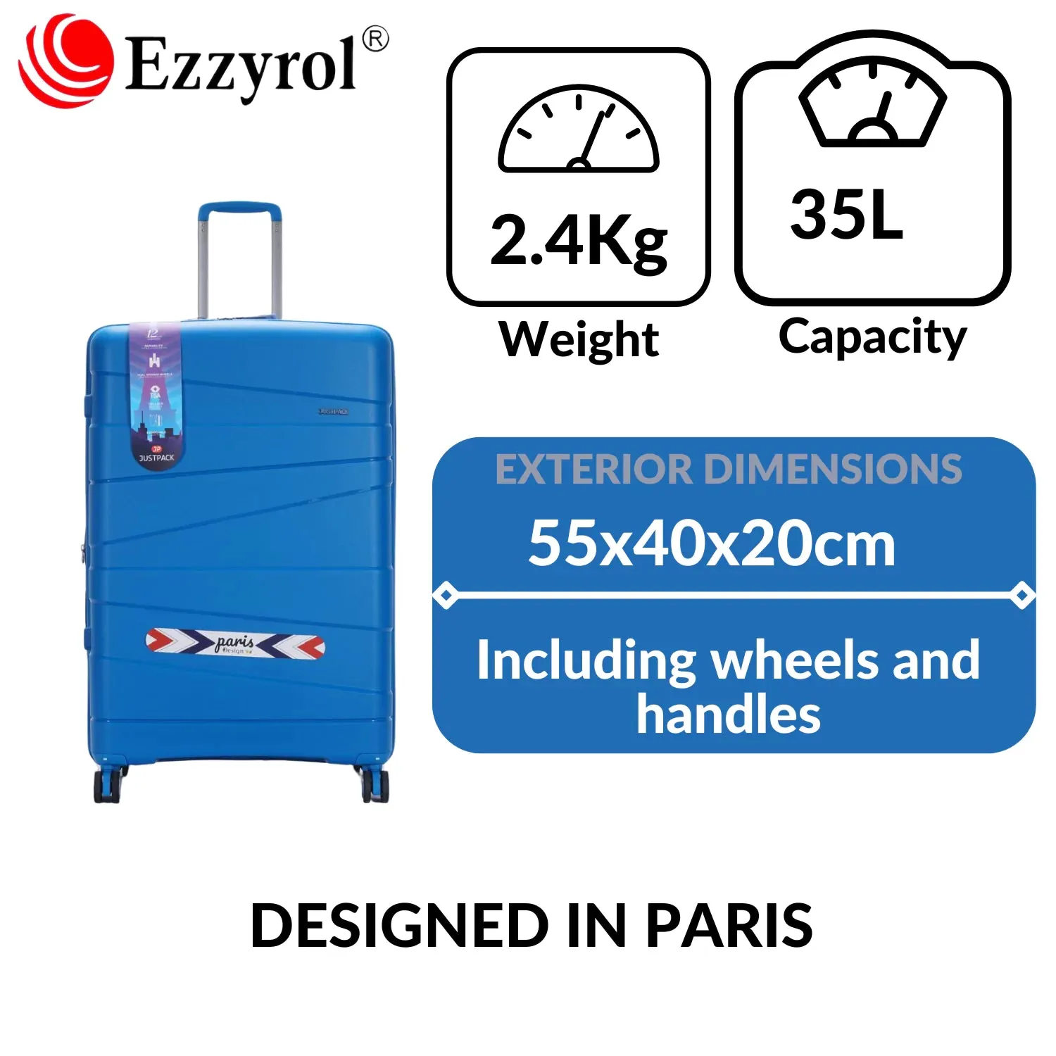 Justpack Pl106-  PP unbreakable 8 wheels Cabin Luggage - Pink