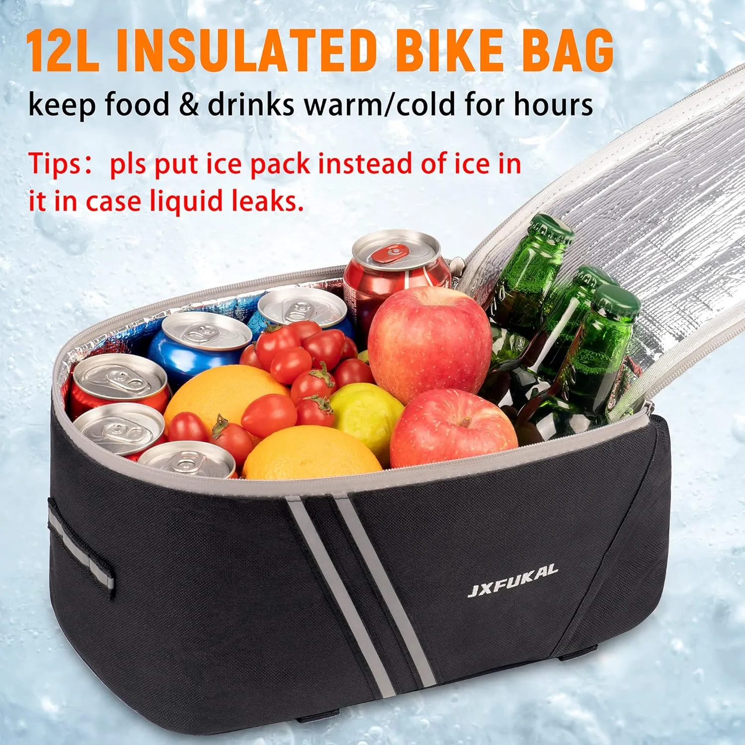 JXFUKAL Rear Bike Rack Bag with Rain Cover, 7L/9L/10L/12L Waterproof Bicycle Ebike Saddle Bag Cycling Pannier Trunk Carrier with Reflector & Adjustable Cord for Commuter Travel Outdoor