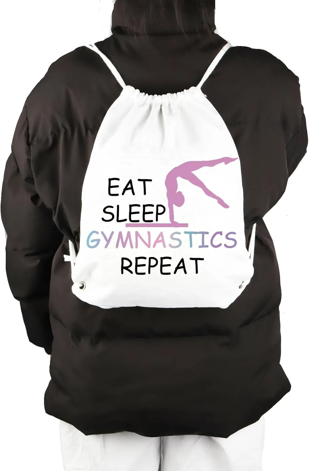 JYTAPP Gymnastics Gifts Gymnastics Drawstring Bag Eat Sleep Gymnastics Backpack Gymnasts Gifts (white)
