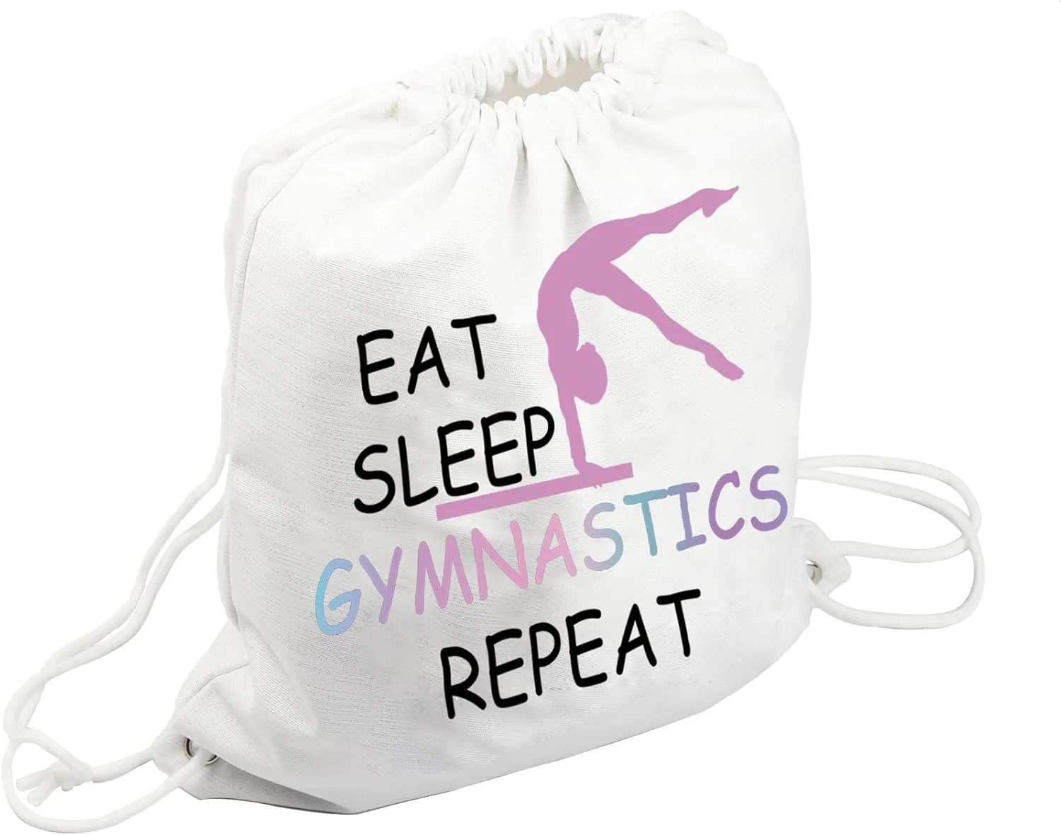 JYTAPP Gymnastics Gifts Gymnastics Drawstring Bag Eat Sleep Gymnastics Backpack Gymnasts Gifts (white)