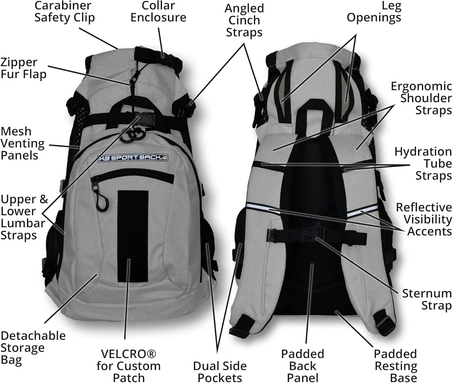 K9 Sport Sack | Dog Carrier Adjustable Backpack (Large, Plus 2 - Light Grey)