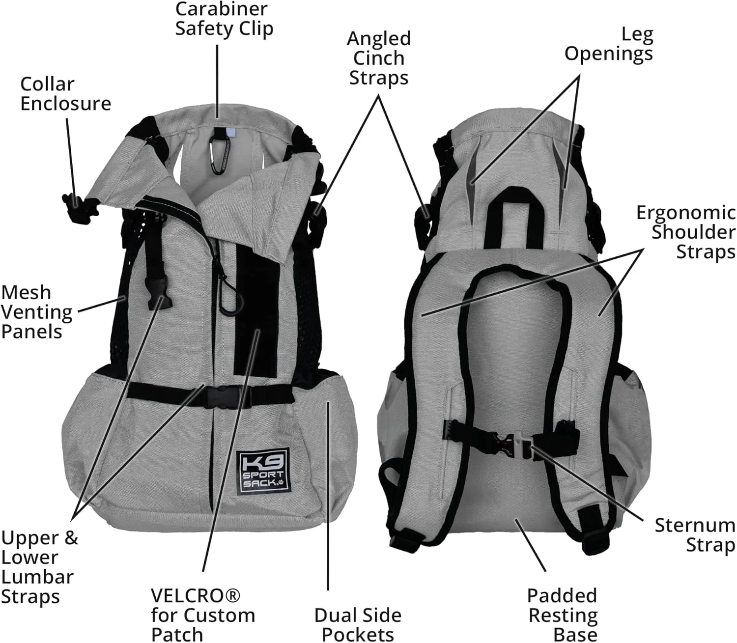 K9 Sport Sack | Dog Carrier Adjustable Backpack (Medium, Air 2 - Charcoal Grey)