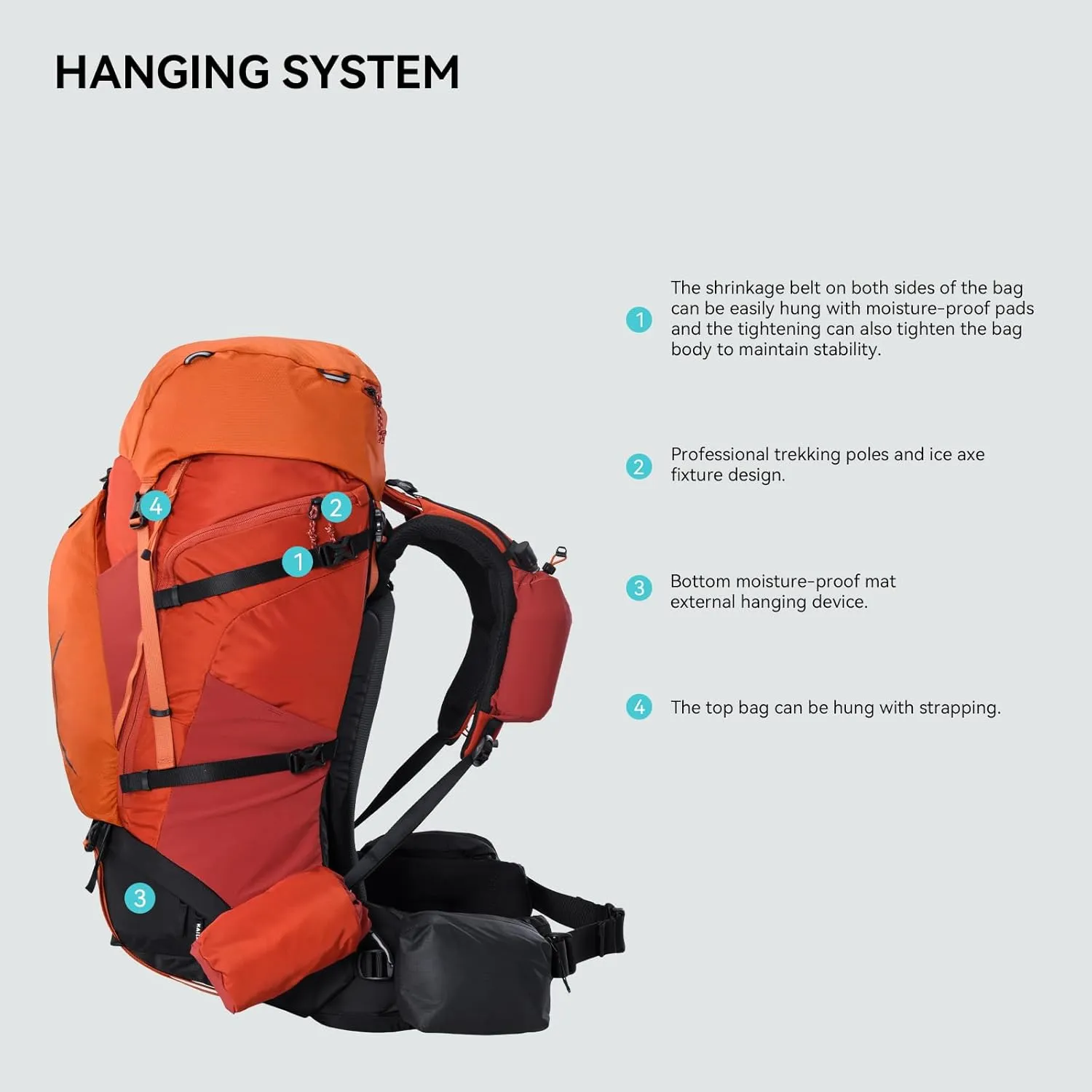 KAILAS RIDGE III 65 5L Hiking Backpack Trekking Daypack Outdoor Backpacking Waterproof Lightweight Internal Frame Backpack for Traveling Camping with Rain Cover Oxidized Orange S