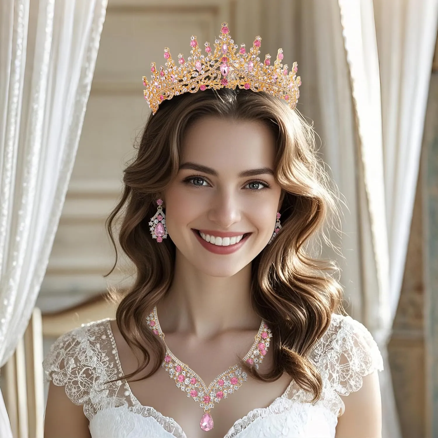 Kamirola Tiaras and Crowns for Women,Tiaras Earrings Necklace, Crystal Bridal Jewelry Set, Costume Party Halloween Prom Pageant Jewelry for Women (TR28)