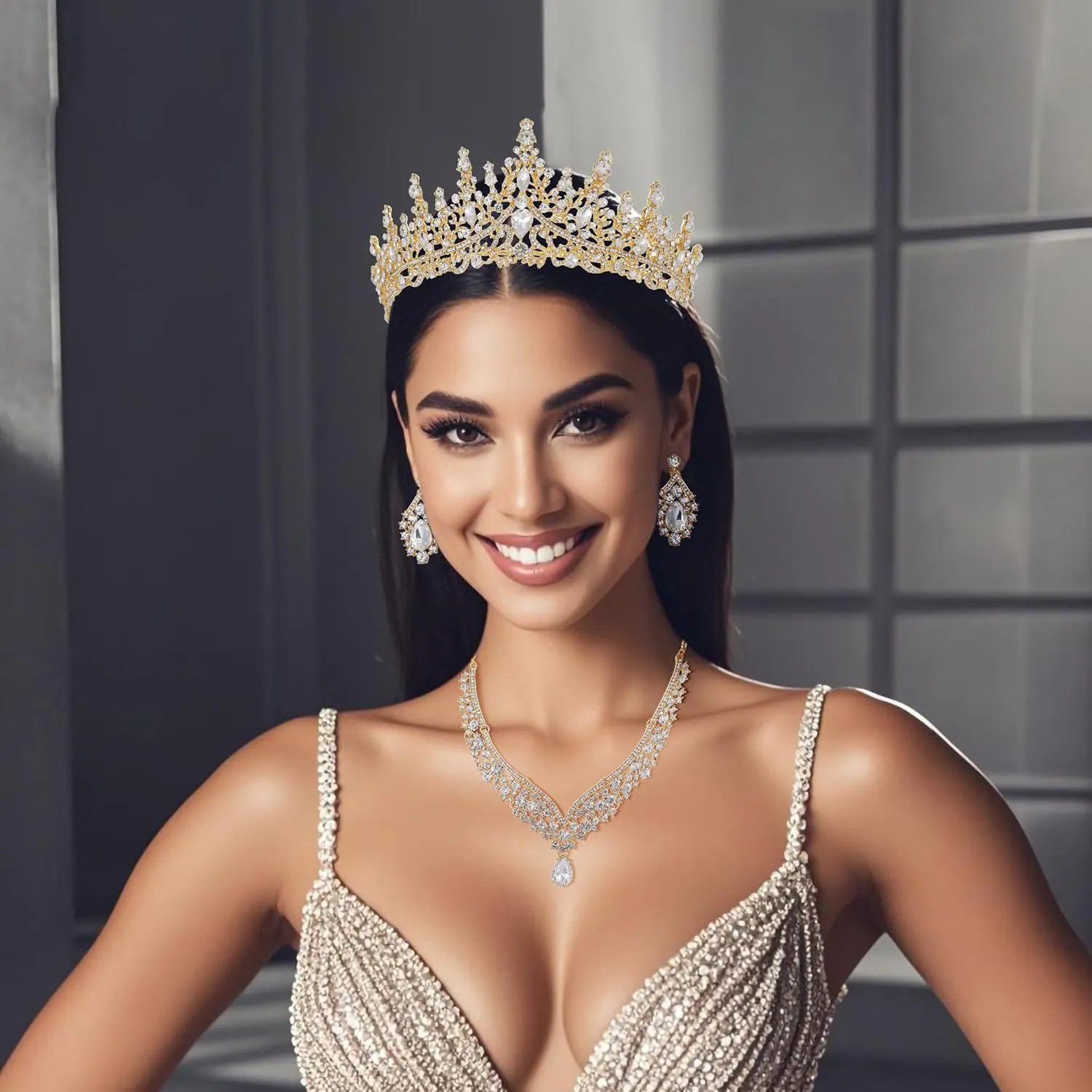 Kamirola Tiaras and Crowns for Women,Tiaras Earrings Necklace, Crystal Bridal Jewelry Set, Costume Party Halloween Prom Pageant Jewelry for Women (TR28)