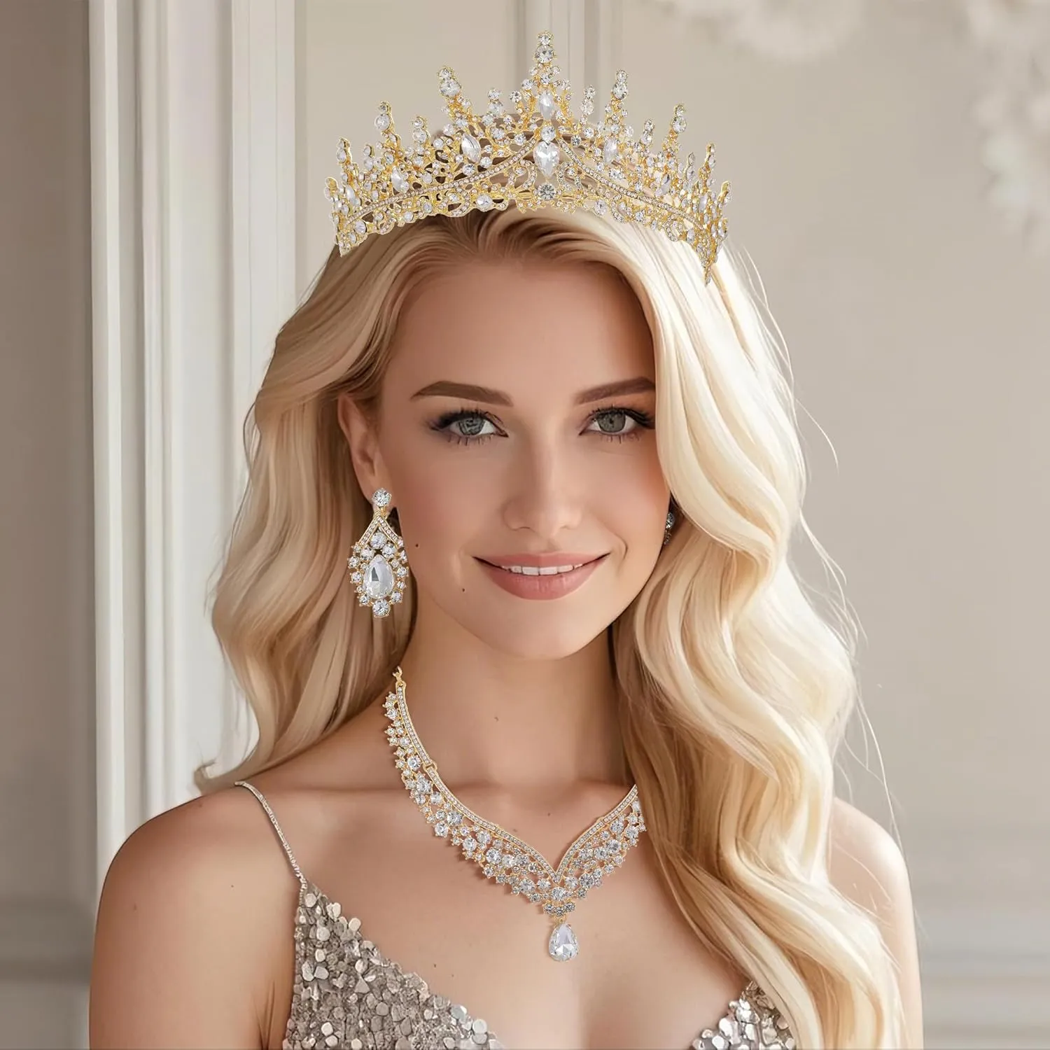 Kamirola Tiaras and Crowns for Women,Tiaras Earrings Necklace, Crystal Bridal Jewelry Set, Costume Party Halloween Prom Pageant Jewelry for Women (TR28)