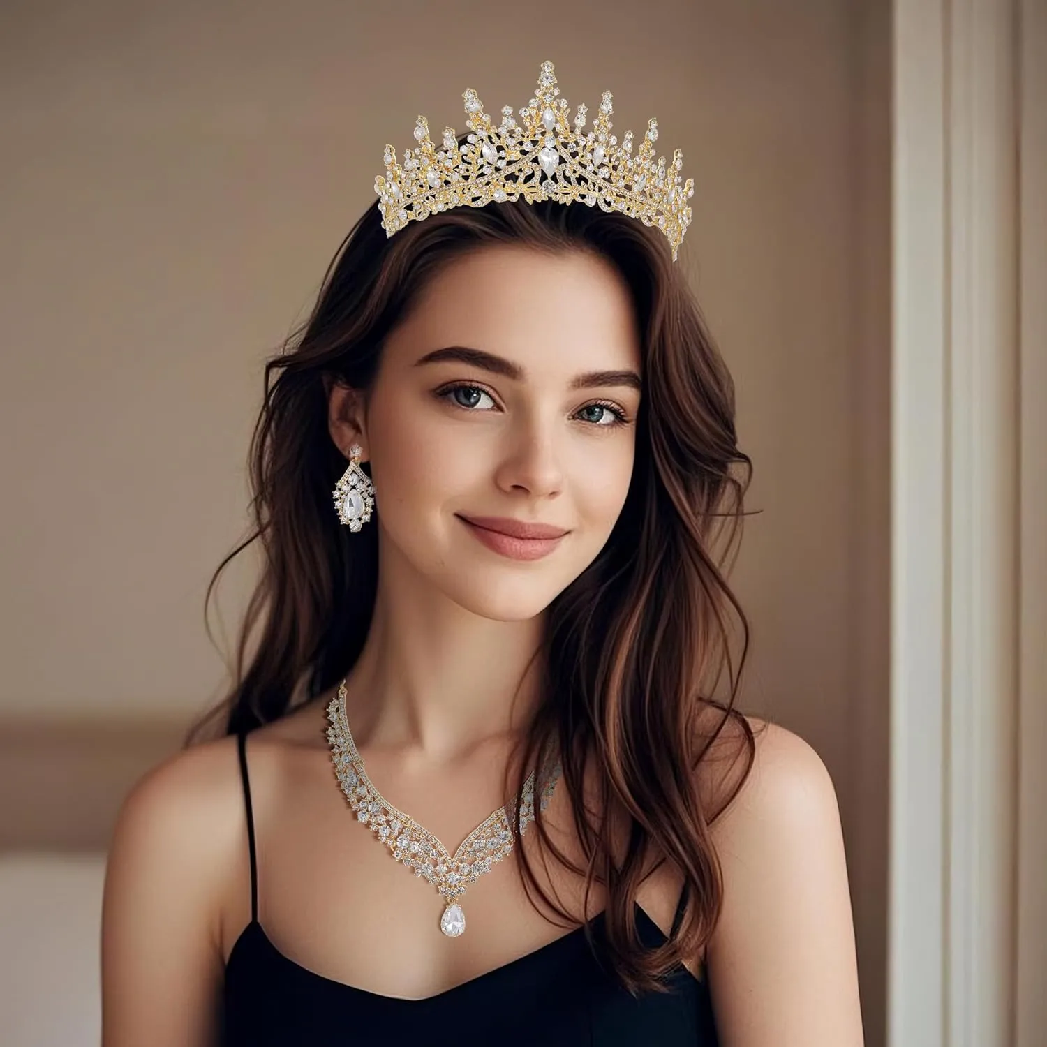 Kamirola Tiaras and Crowns for Women,Tiaras Earrings Necklace, Crystal Bridal Jewelry Set, Costume Party Halloween Prom Pageant Jewelry for Women (TR28)
