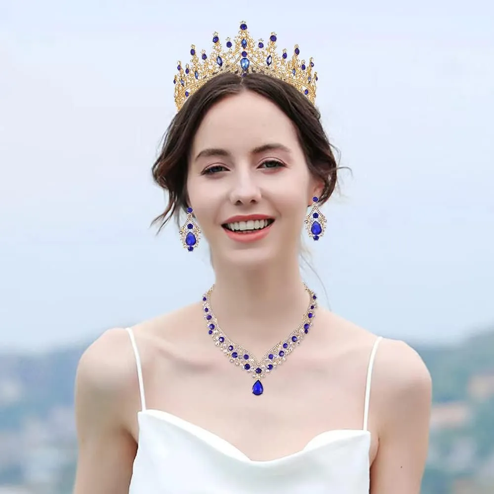 Kamirola Tiaras and Crowns for Women,Tiaras Earrings Necklace, Crystal Bridal Jewelry Set, Costume Party Halloween Prom Pageant Jewelry for Women (TR28)