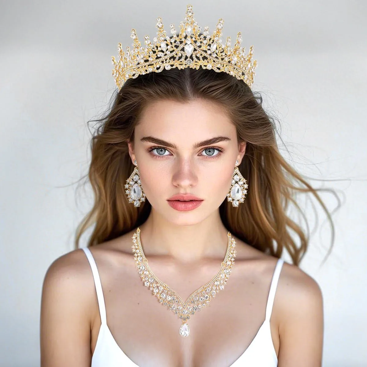 Kamirola Tiaras and Crowns for Women,Tiaras Earrings Necklace, Crystal Bridal Jewelry Set, Costume Party Halloween Prom Pageant Jewelry for Women (TR28)