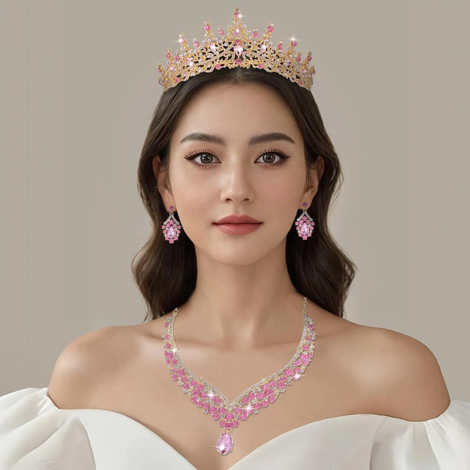 Kamirola Tiaras and Crowns for Women,Tiaras Earrings Necklace, Crystal Bridal Jewelry Set, Costume Party Halloween Prom Pageant Jewelry for Women (TR28)
