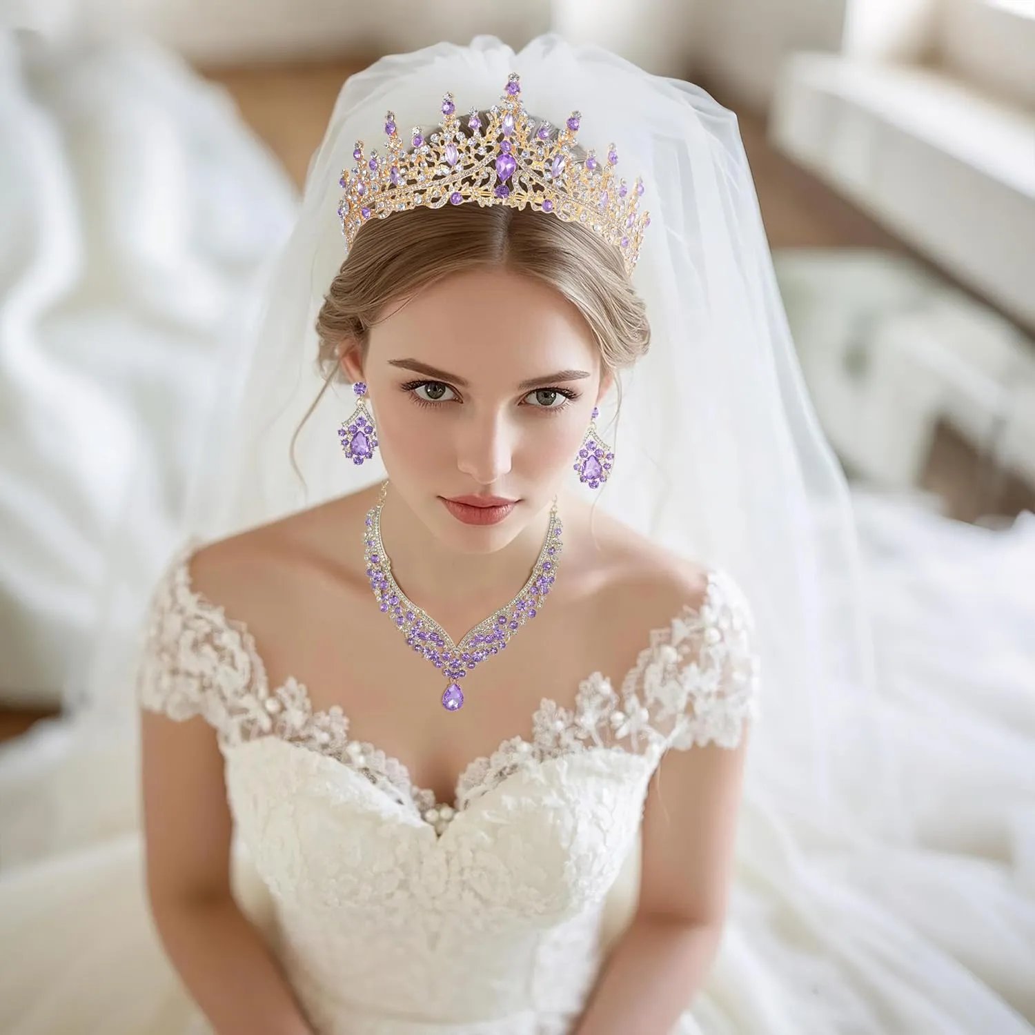 Kamirola Tiaras and Crowns for Women,Tiaras Earrings Necklace, Crystal Bridal Jewelry Set, Costume Party Halloween Prom Pageant Jewelry for Women (TR28)
