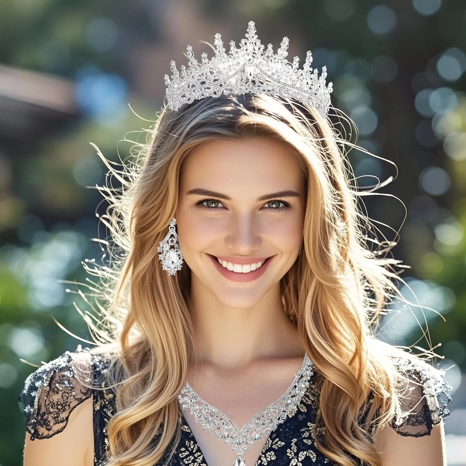 Kamirola Tiaras and Crowns for Women,Tiaras Earrings Necklace, Crystal Bridal Jewelry Set, Costume Party Halloween Prom Pageant Jewelry for Women (TR28)