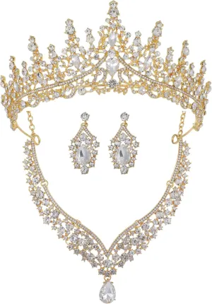 Kamirola Tiaras and Crowns for Women,Tiaras Earrings Necklace, Crystal Bridal Jewelry Set, Costume Party Halloween Prom Pageant Jewelry for Women (TR28)