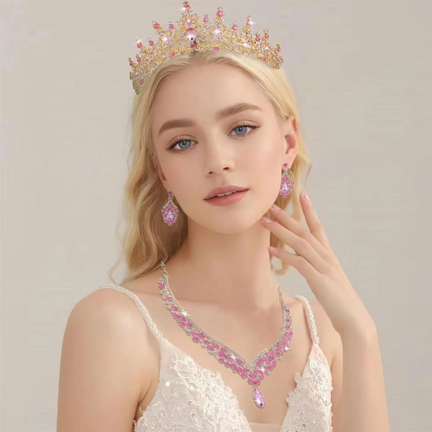 Kamirola Tiaras and Crowns for Women,Tiaras Earrings Necklace, Crystal Bridal Jewelry Set, Costume Party Halloween Prom Pageant Jewelry for Women (TR28)