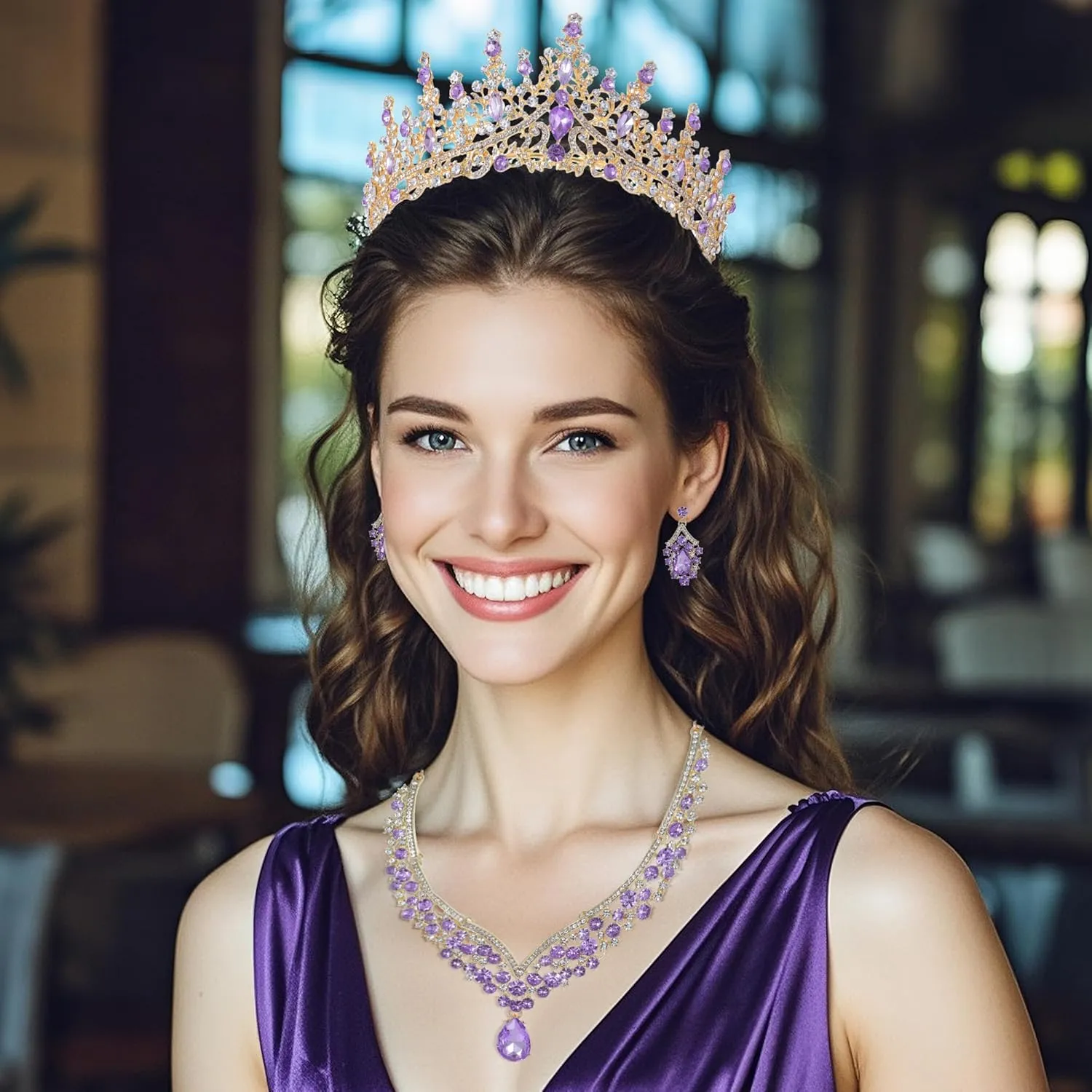 Kamirola Tiaras and Crowns for Women,Tiaras Earrings Necklace, Crystal Bridal Jewelry Set, Costume Party Halloween Prom Pageant Jewelry for Women (TR28)