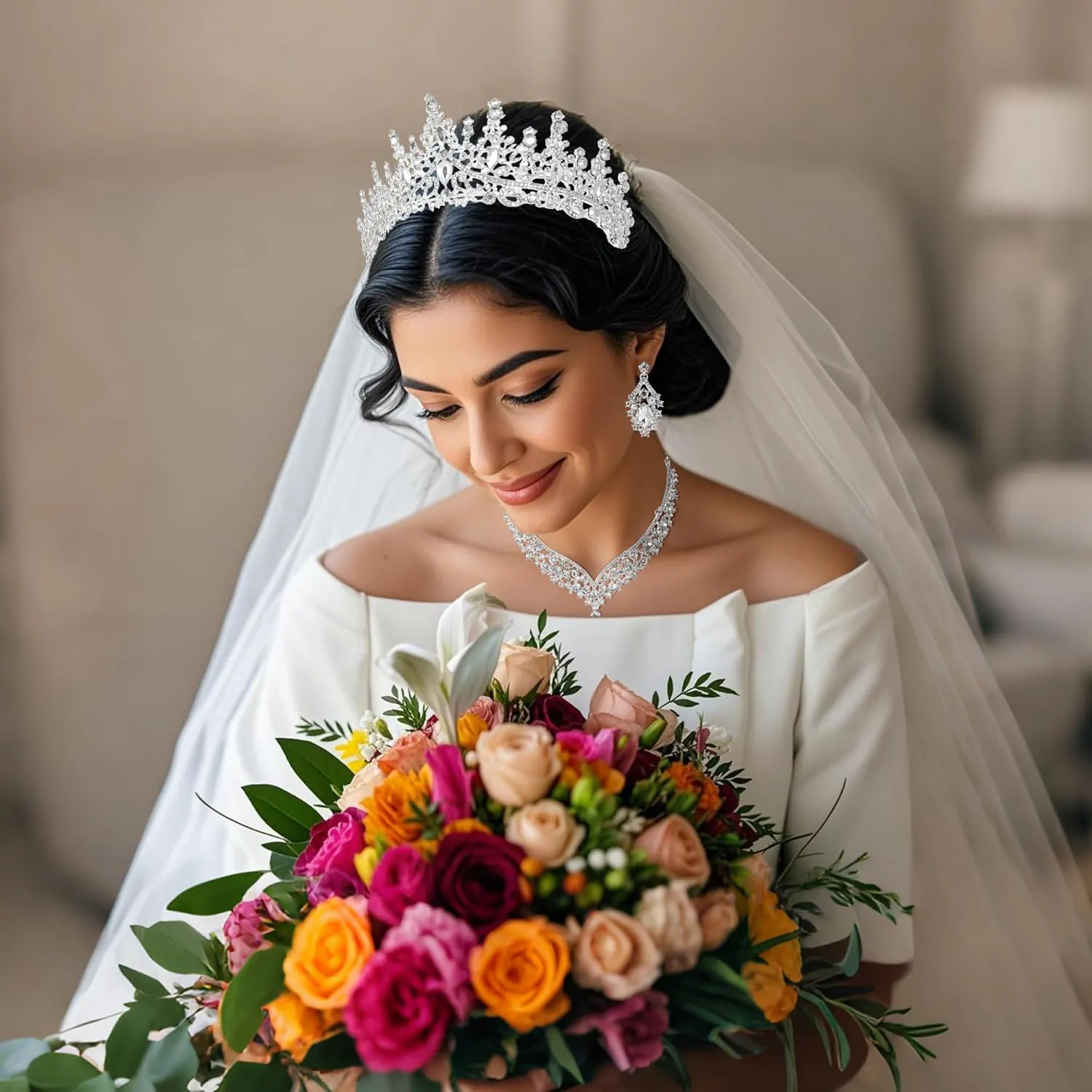 Kamirola Tiaras and Crowns for Women,Tiaras Earrings Necklace, Crystal Bridal Jewelry Set, Costume Party Halloween Prom Pageant Jewelry for Women (TR28)