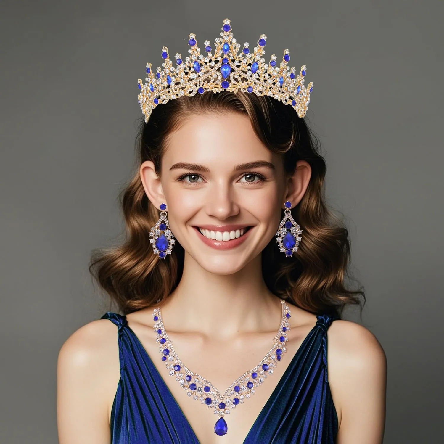 Kamirola Tiaras and Crowns for Women,Tiaras Earrings Necklace, Crystal Bridal Jewelry Set, Costume Party Halloween Prom Pageant Jewelry for Women (TR28)