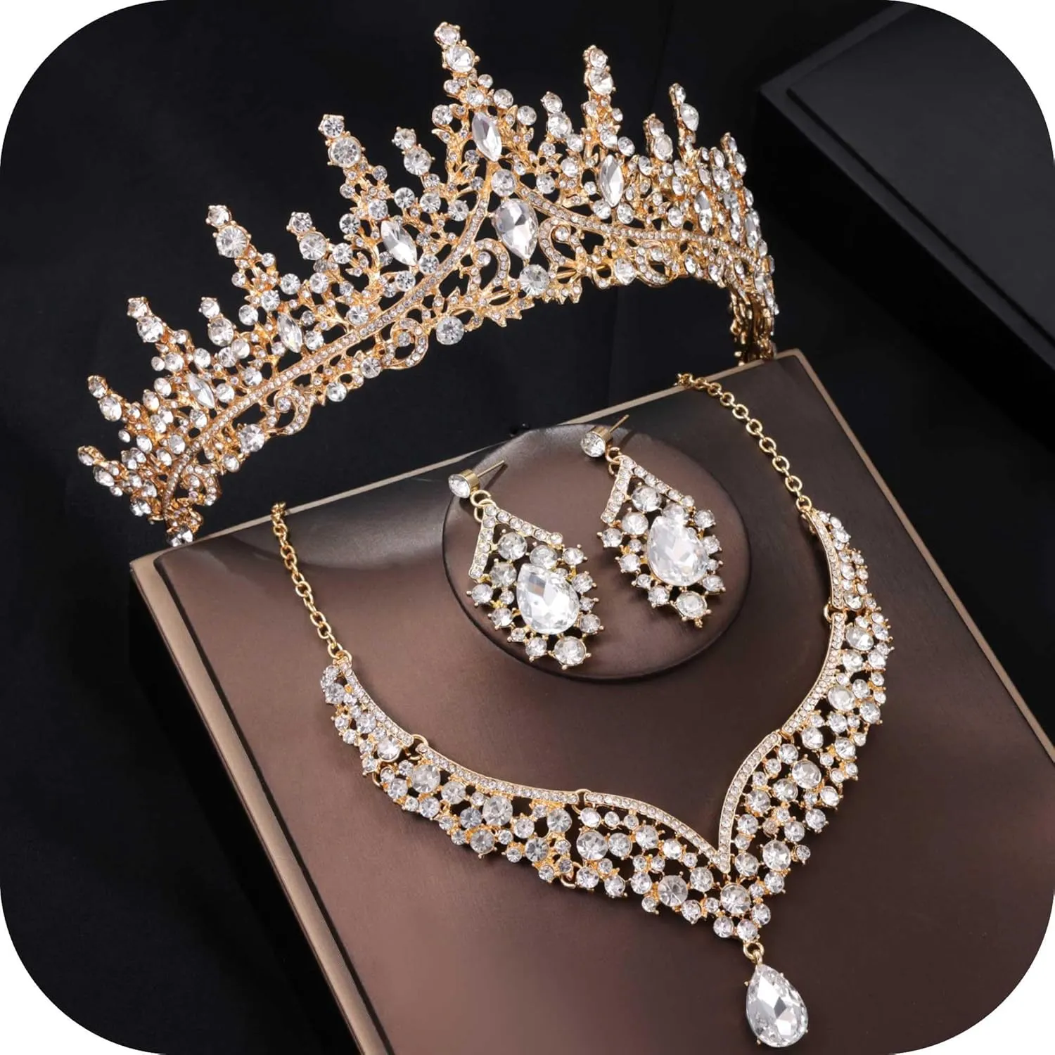 Kamirola Tiaras and Crowns for Women,Tiaras Earrings Necklace, Crystal Bridal Jewelry Set, Costume Party Halloween Prom Pageant Jewelry for Women (TR28)