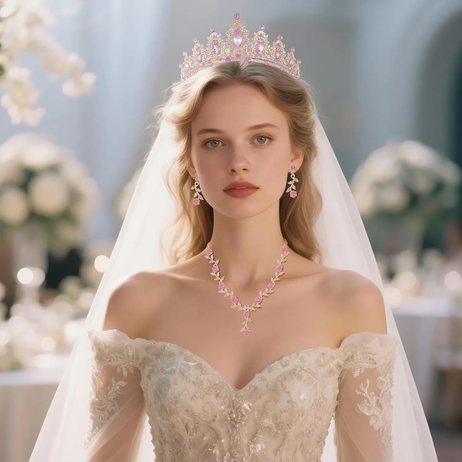 Kamirola Tiaras and Crowns for Women,Tiaras Earrings Necklace, Crystal Bridal Jewelry Set, Costume Party Halloween Prom Pageant Jewelry for Women(TR45)